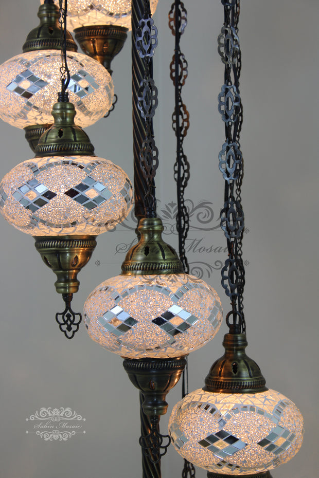 7  BALL TURKISH MOSAIC FLOOR LAMP, LAMBADER, LARGE GLOBES - TurkishLights.NET