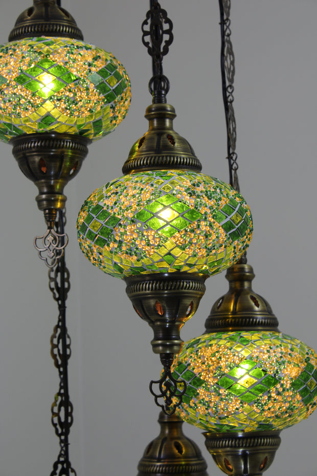 5 BALL TURKISH MOSAIC CHANDELIER, WITH LARGE GLOBES - TurkishLights.NET