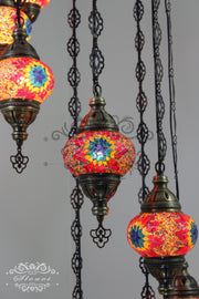 TURKISH MOSAIC LAMP, Water Drop Style CHANDELIER IN 8 GLOBES - TurkishLights.NET