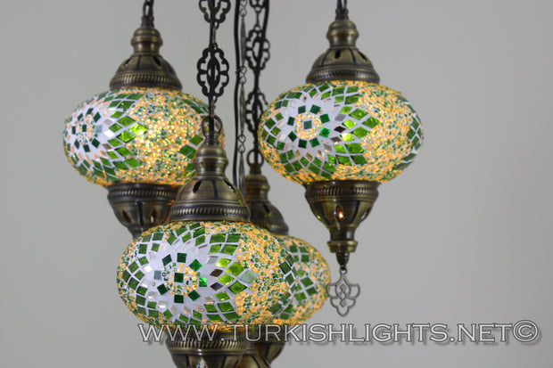 5-BALL SULTAN MOSAIC CHANDELIER (LARGE GLOBES) - TurkishLights.NET