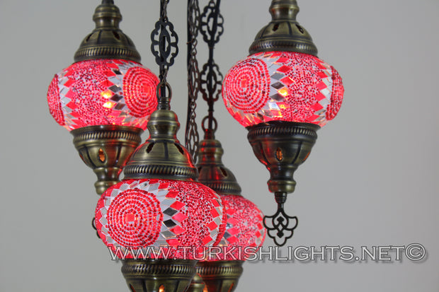 5-BALL SULTAN MOSAIC CHANDELIER (MEDIUM GLOBES) - TurkishLights.NET