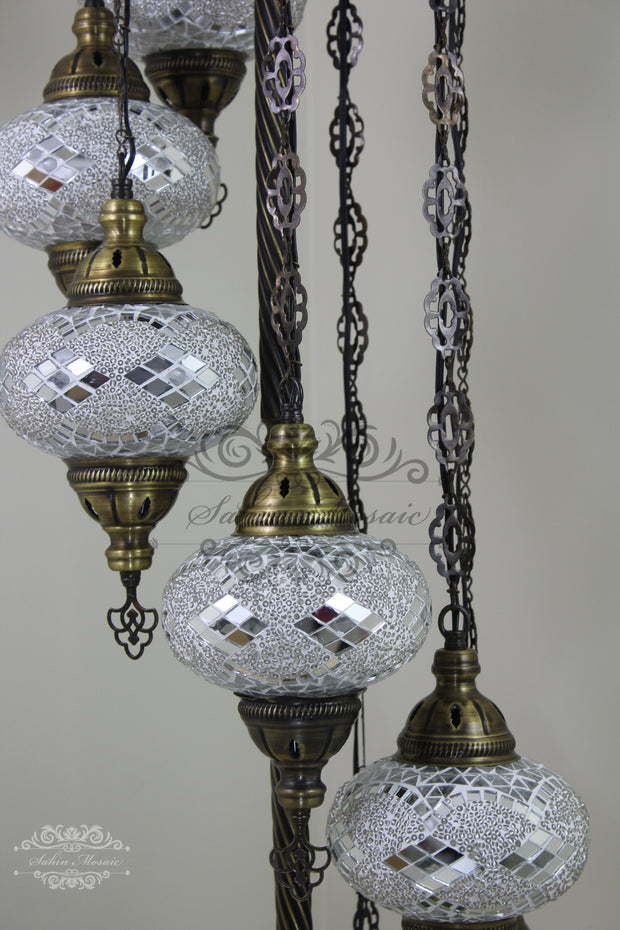 7  BALL TURKISH MOSAIC FLOOR LAMP, LAMBADER, LARGE GLOBES - TurkishLights.NET