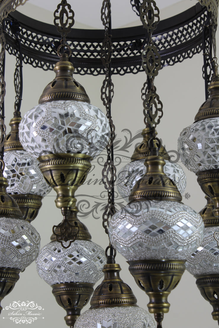 9-BALL TURKISH SULTAN MOSAIC CHANDELIER WITH NO2 (MEDIUM) GLOBES - TurkishLights.NET