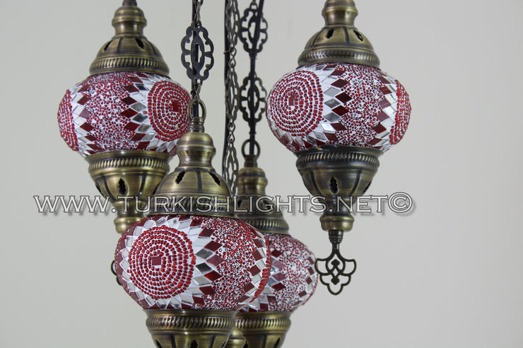 5-BALL SULTAN MOSAIC CHANDELIER (MEDIUM GLOBES) - TurkishLights.NET