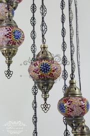 TURKISH MOSAIC LAMP, Water Drop Style CHANDELIER IN 8 GLOBES - TurkishLights.NET