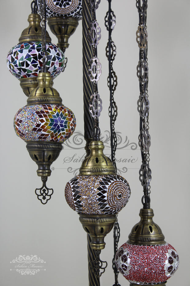 7 BALL TURKISH MOSAIC FLOOR LAMP, LAMBADER, MEDIUM GLOBES - TurkishLights.NET