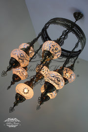 9-BALL TURKISH SULTAN MOSAIC CHANDELIER WITH NO2 (MEDIUM) GLOBES - TurkishLights.NET