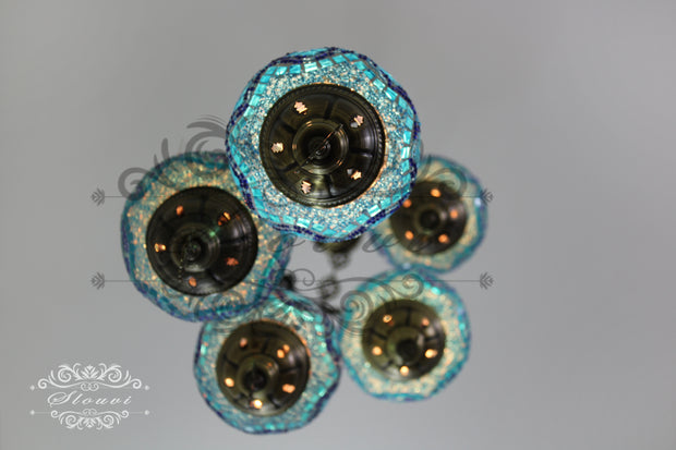 5 BALL TURKISH MOSAIC CHANDELIER, - TurkishLights.NET