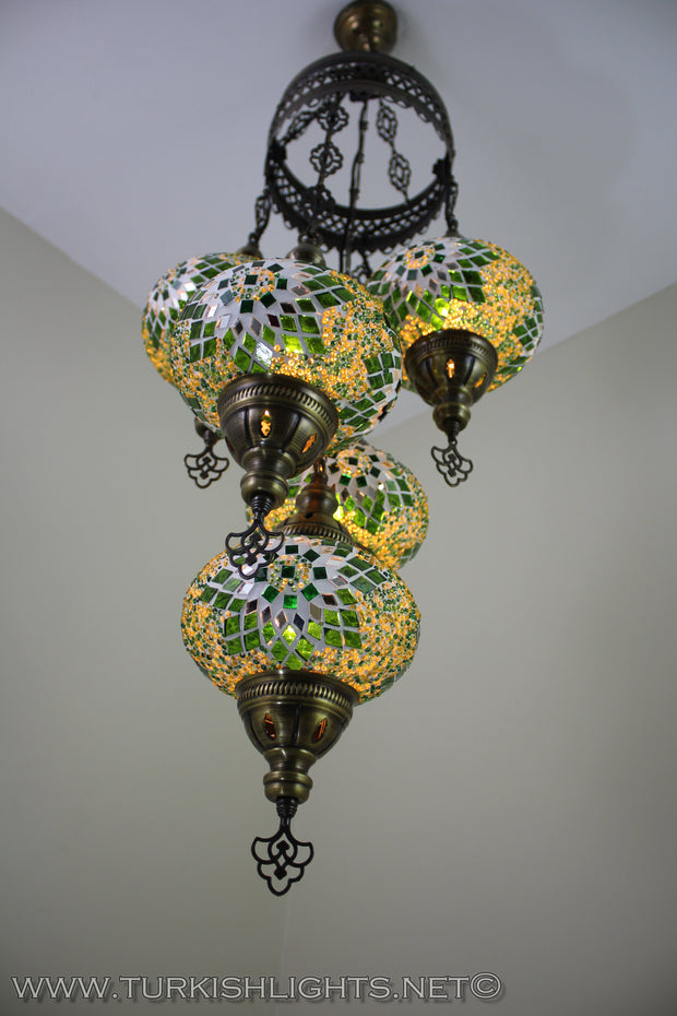 5-BALL SULTAN MOSAIC CHANDELIER (LARGE GLOBES) - TurkishLights.NET