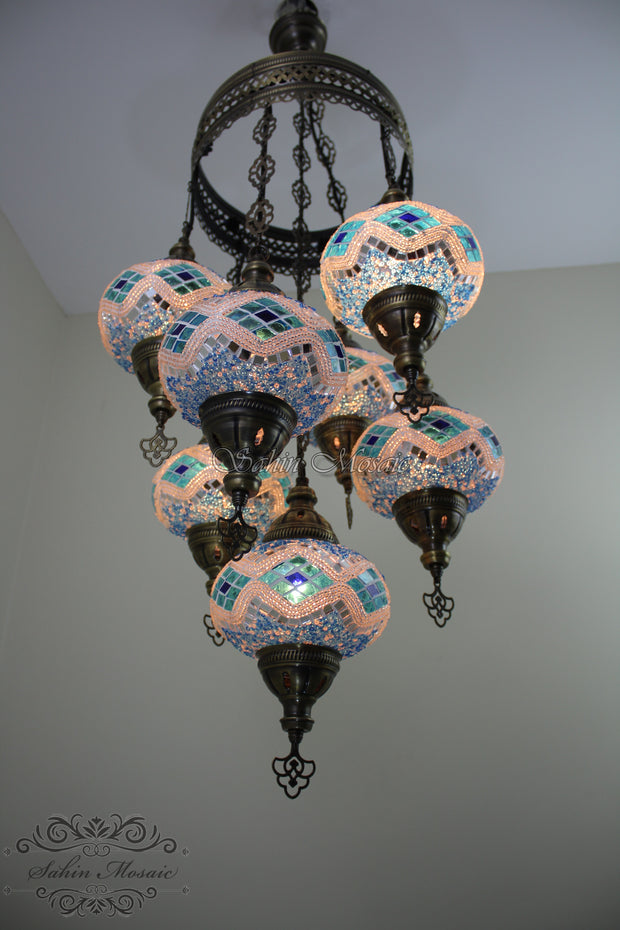 7 - BALL SULTAN TURKISH MOSAIC CHANDELIER (LARGE GLOBES) - TurkishLights.NET