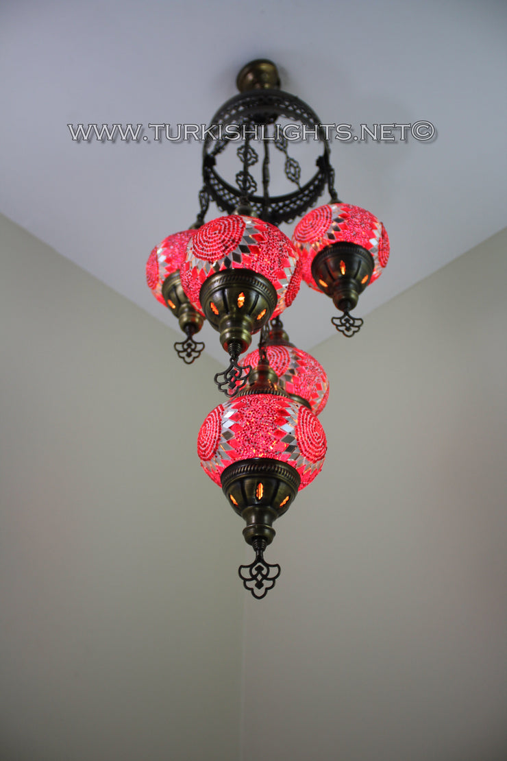 5-BALL SULTAN MOSAIC CHANDELIER (MEDIUM GLOBES) - TurkishLights.NET