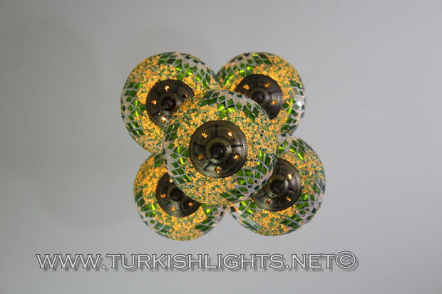 5-BALL SULTAN MOSAIC CHANDELIER (LARGE GLOBES) - TurkishLights.NET