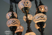 9-BALL TURKISH SULTAN MOSAIC CHANDELIER WITH NO2 (MEDIUM) GLOBES - TurkishLights.NET