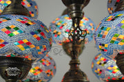 9-BALL TURKISH SULTAN MOSAIC CHANDELIER WITH NO3 (LARGE) GLOBES - TurkishLights.NET