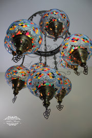 9-BALL TURKISH SULTAN MOSAIC CHANDELIER WITH NO3 (LARGE) GLOBES - TurkishLights.NET