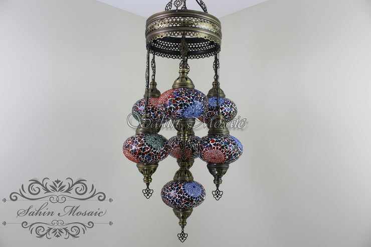 7 - BALL SULTAN TURKISH MOSAIC CHANDELIER (LARGE GLOBES) - TurkishLights.NET