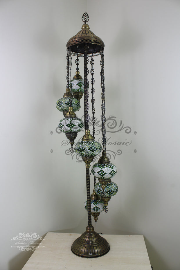 7  BALL TURKISH MOSAIC FLOOR LAMP, LAMBADER, LARGE GLOBES - TurkishLights.NET