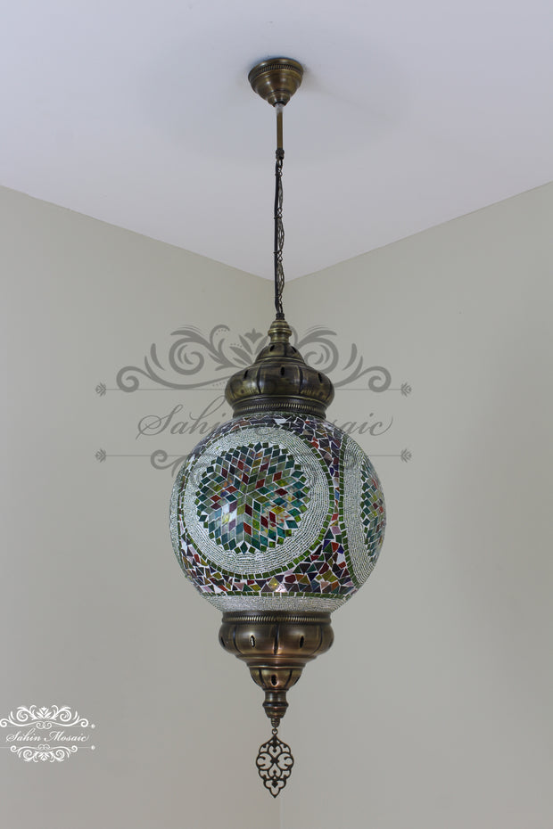 Mosaic Hanging Lamp with 30cm (12") Globe - TurkishLights.NET