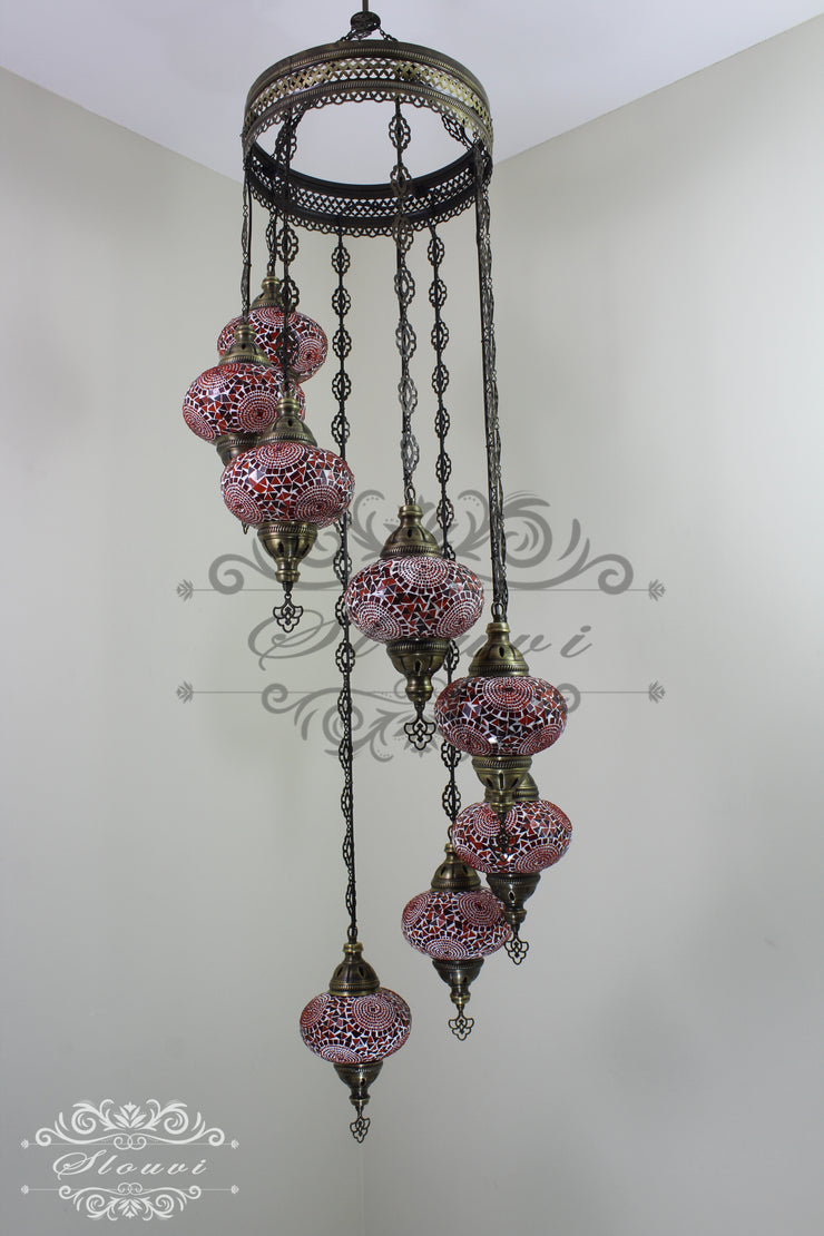 TURKISH MOSAIC LAMP, Water Drop Style CHANDELIER IN 8 LARGE GLOBES - TurkishLights.NET