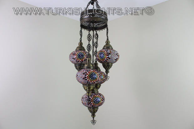 5-BALL SULTAN MOSAIC CHANDELIER (LARGE GLOBES) - TurkishLights.NET