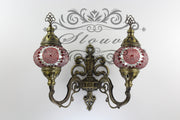 Turkish Mosaic Double Wall Sconce, With Medium Globes, Upward - TurkishLights.NET