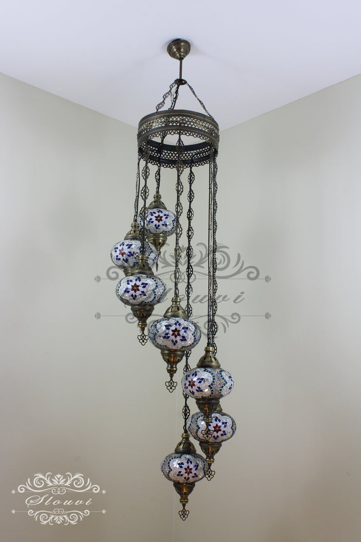 7 - BALL TURKISH MOSAIC CHANDELIER, LARGE GLOBES - TurkishLights.NET