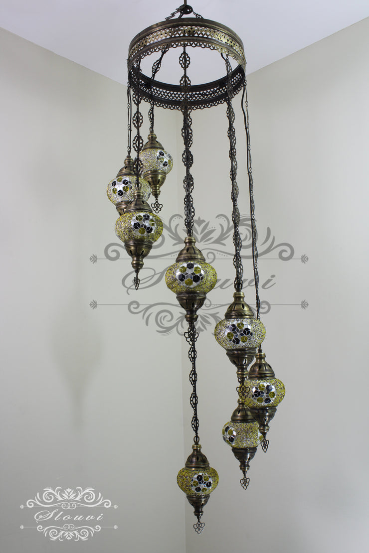 TURKISH MOSAIC LAMP, Water Drop Style CHANDELIER IN 8 GLOBES - TurkishLights.NET