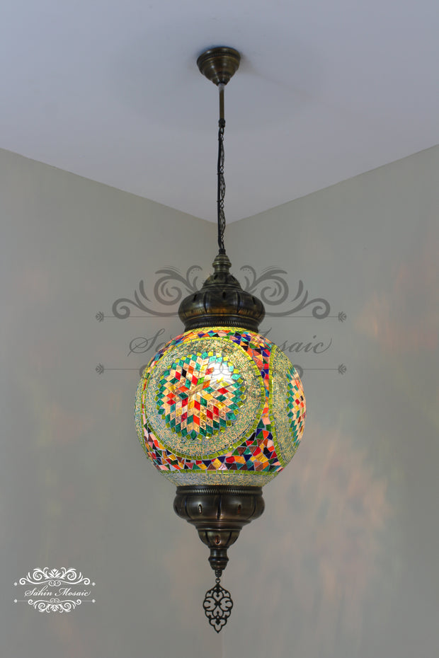 Mosaic Hanging Lamp with 30cm (12") Globe - TurkishLights.NET