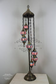 7 BALL TURKISH MOSAIC FLOOR LAMP, LAMBADER, MEDIUM GLOBES - TurkishLights.NET