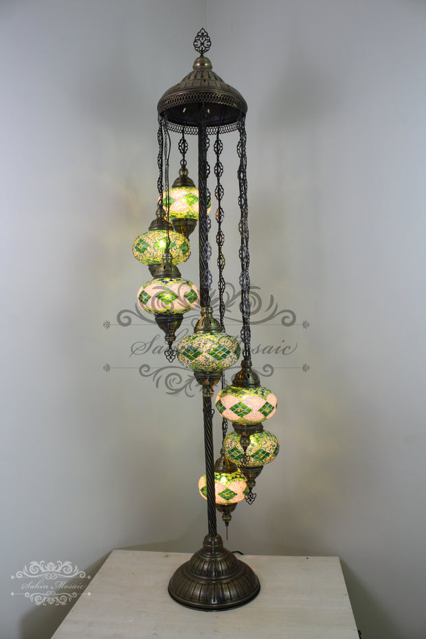 7  BALL TURKISH MOSAIC FLOOR LAMP, LAMBADER, LARGE GLOBES - TurkishLights.NET