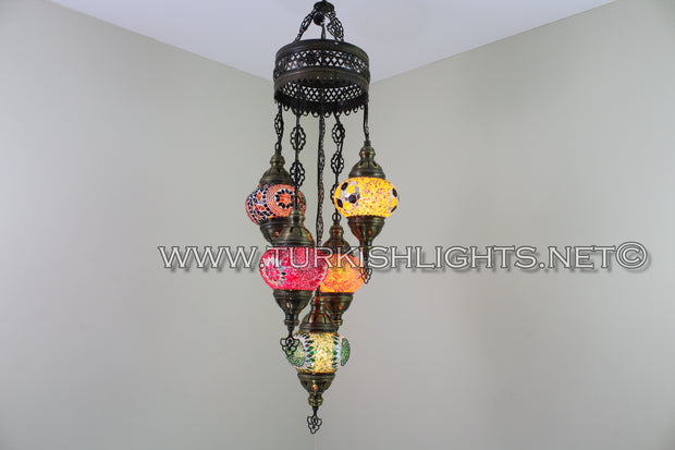 5-BALL SULTAN MOSAIC CHANDELIER (MEDIUM GLOBES) - TurkishLights.NET