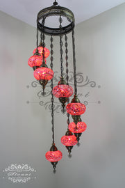 TURKISH MOSAIC LAMP, Water Drop Style CHANDELIER IN 8 LARGE GLOBES - TurkishLights.NET