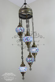 5 BALL TURKISH MOSAIC CHANDELIER, - TurkishLights.NET