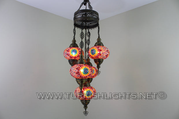 5-BALL SULTAN MOSAIC CHANDELIER (LARGE GLOBES) - TurkishLights.NET