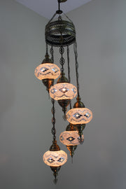 5 BALL TURKISH MOSAIC CHANDELIER, WITH LARGE GLOBES - TurkishLights.NET