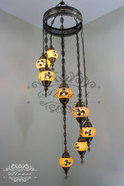 TURKISH MOSAIC LAMP, Water Drop Style CHANDELIER IN 8 GLOBES - TurkishLights.NET