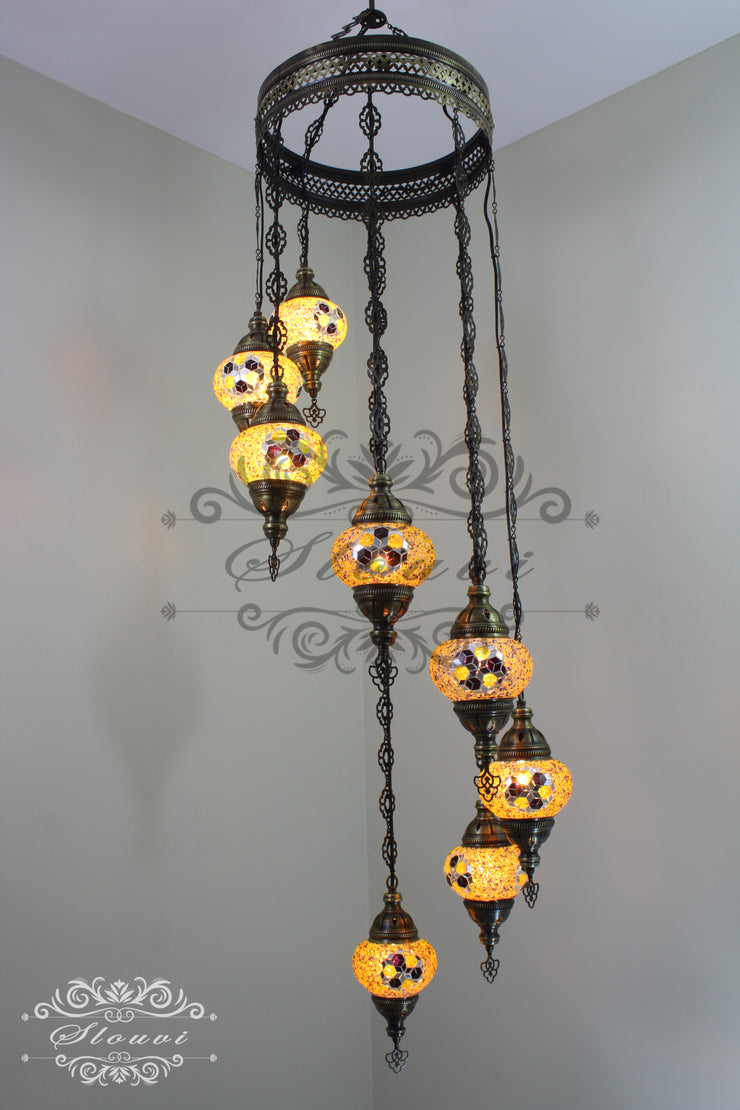 TURKISH MOSAIC LAMP, Water Drop Style CHANDELIER IN 8 GLOBES - TurkishLights.NET