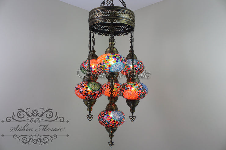 7 - BALL SULTAN TURKISH MOSAIC CHANDELIER (LARGE GLOBES) - TurkishLights.NET