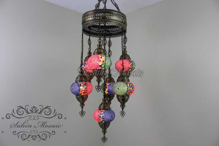 7 - BALL SULTAN TURKISH MOSAIC CHANDELIER (MEDIUM GLOBES) - TurkishLights.NET