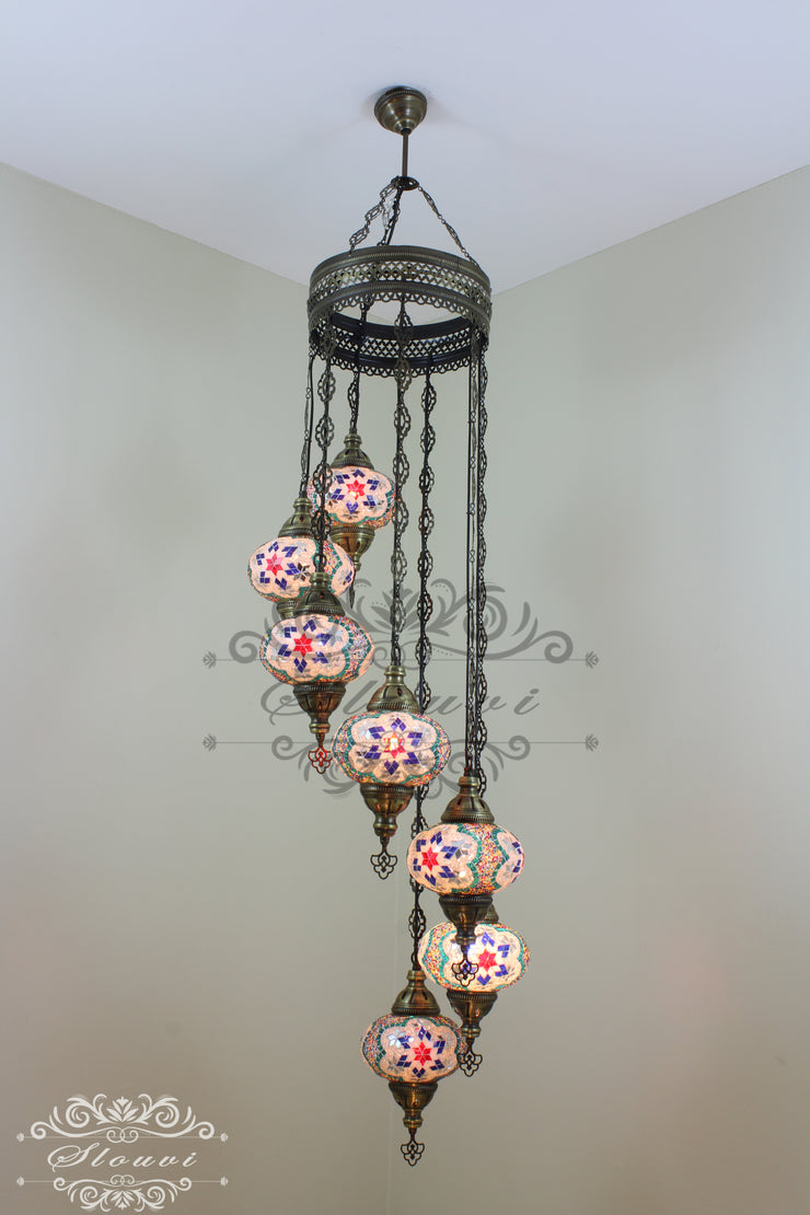 7 - BALL TURKISH MOSAIC CHANDELIER, LARGE GLOBES - TurkishLights.NET