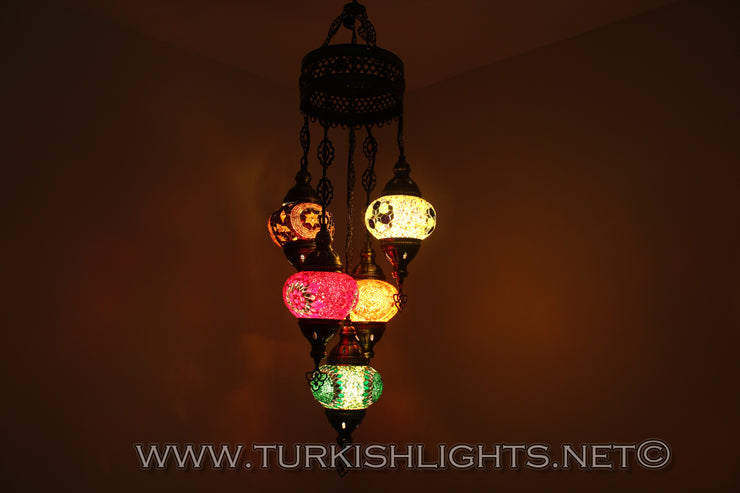 5-BALL SULTAN MOSAIC CHANDELIER (MEDIUM GLOBES) - TurkishLights.NET