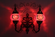 Turkish Mosaic Double Wall Sconce, With Medium Globes, Upward - TurkishLights.NET