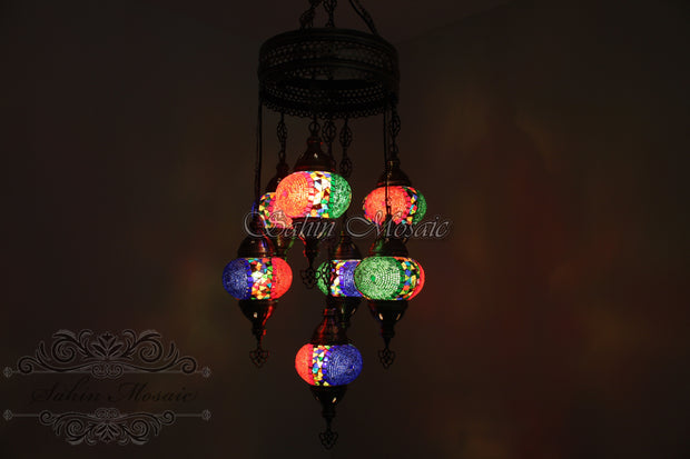 7 - BALL SULTAN TURKISH MOSAIC CHANDELIER (MEDIUM GLOBES) - TurkishLights.NET