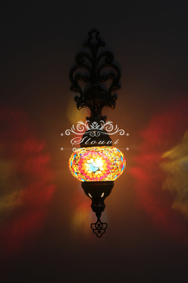 Turkish Mosaic  Wall Sconce, With Medium Globe - TurkishLights.NET