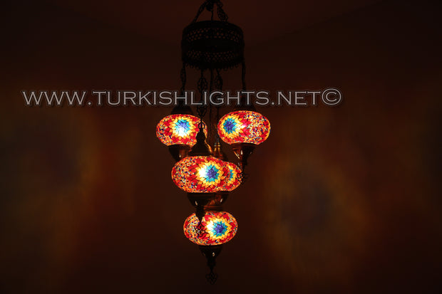 5-BALL SULTAN MOSAIC CHANDELIER (LARGE GLOBES) - TurkishLights.NET