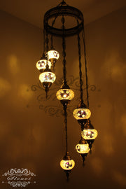 TURKISH MOSAIC LAMP, Water Drop Style CHANDELIER IN 8 GLOBES - TurkishLights.NET