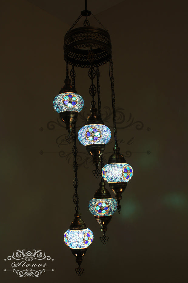 5 BALL TURKISH MOSAIC CHANDELIER, - TurkishLights.NET