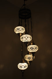 5 BALL TURKISH MOSAIC CHANDELIER, WITH LARGE GLOBES - TurkishLights.NET