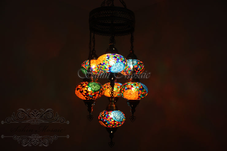 7 - BALL SULTAN TURKISH MOSAIC CHANDELIER (LARGE GLOBES) - TurkishLights.NET