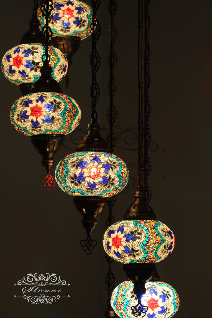 7 - BALL TURKISH MOSAIC CHANDELIER, LARGE GLOBES - TurkishLights.NET